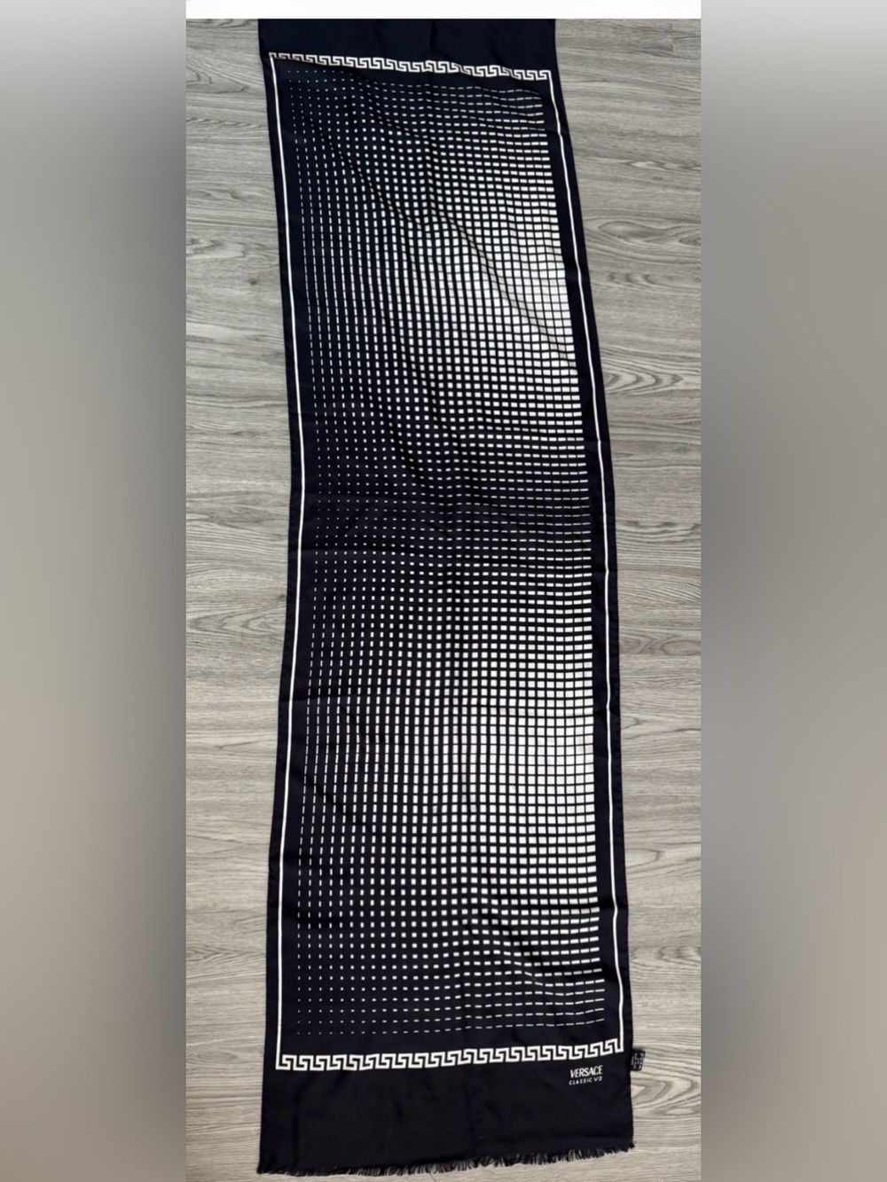 Versace Black and White Greek Key Grid Scarf
